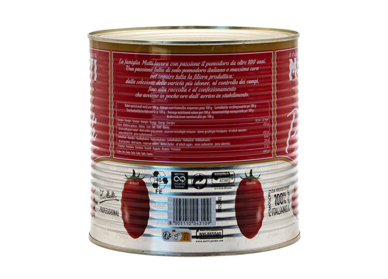 Inhaltsstoffe der 2650 ml Großpackung Schältomaten von Mutti im L'Osteria Shop