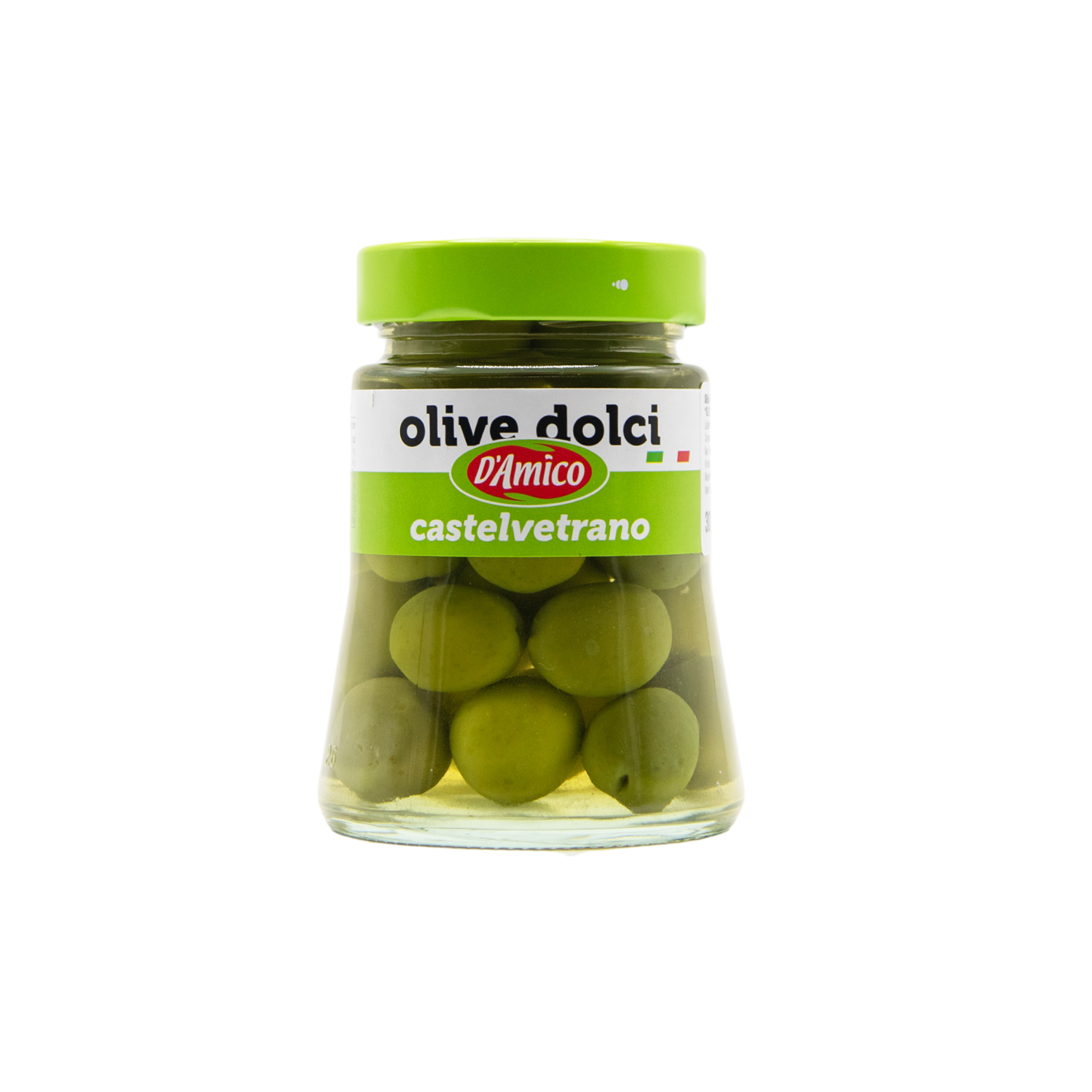 Süße, ganze, grüne Oliven eingelegt in Salzlake im 280 Gramm Glas aus dem L'Osteria Shop