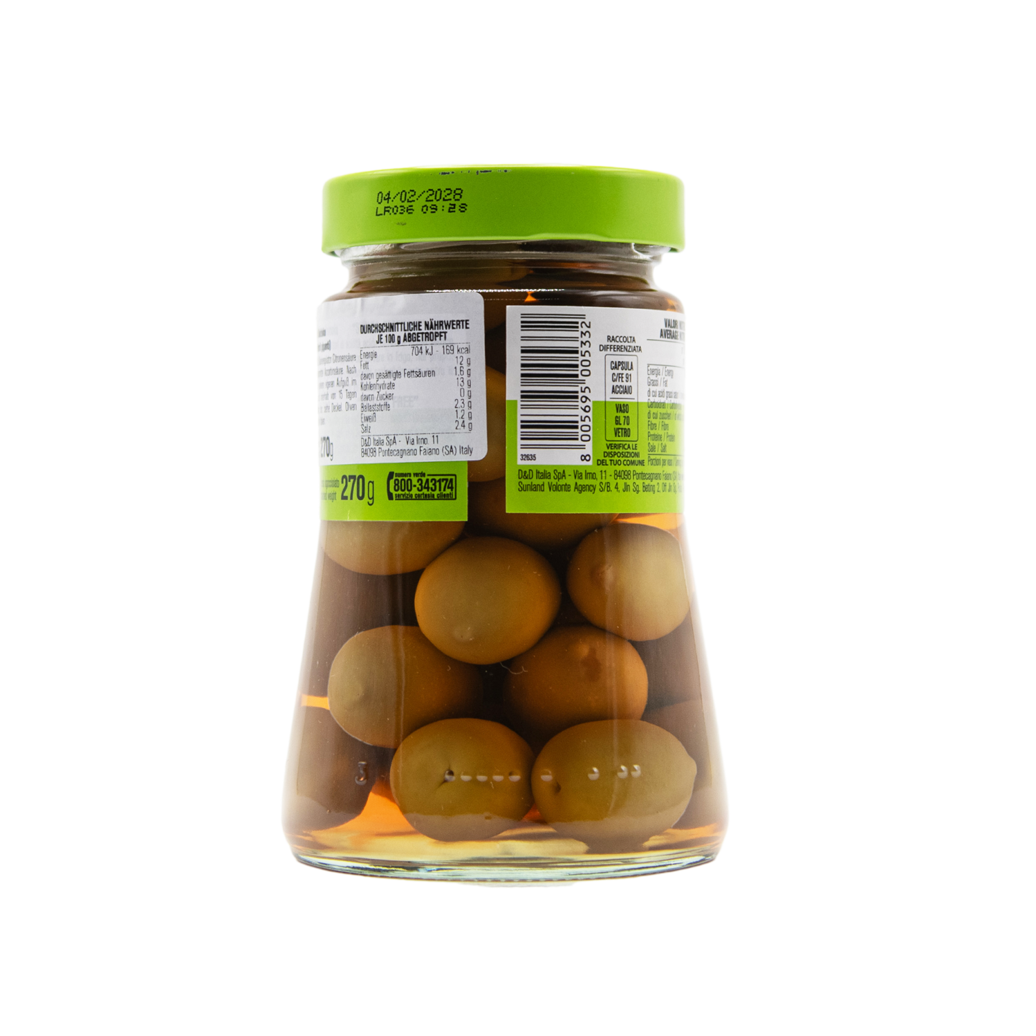 Grüne Riesen Oliven in Salzlake eingelegt im 470 Gramm Glas aus dem L'Osteria Online Shop