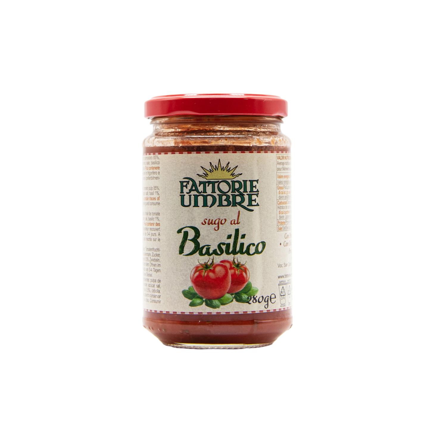 Tomaten- Basilikumsauce im 280 Gramm Glas aus dem L'Osteria Shop