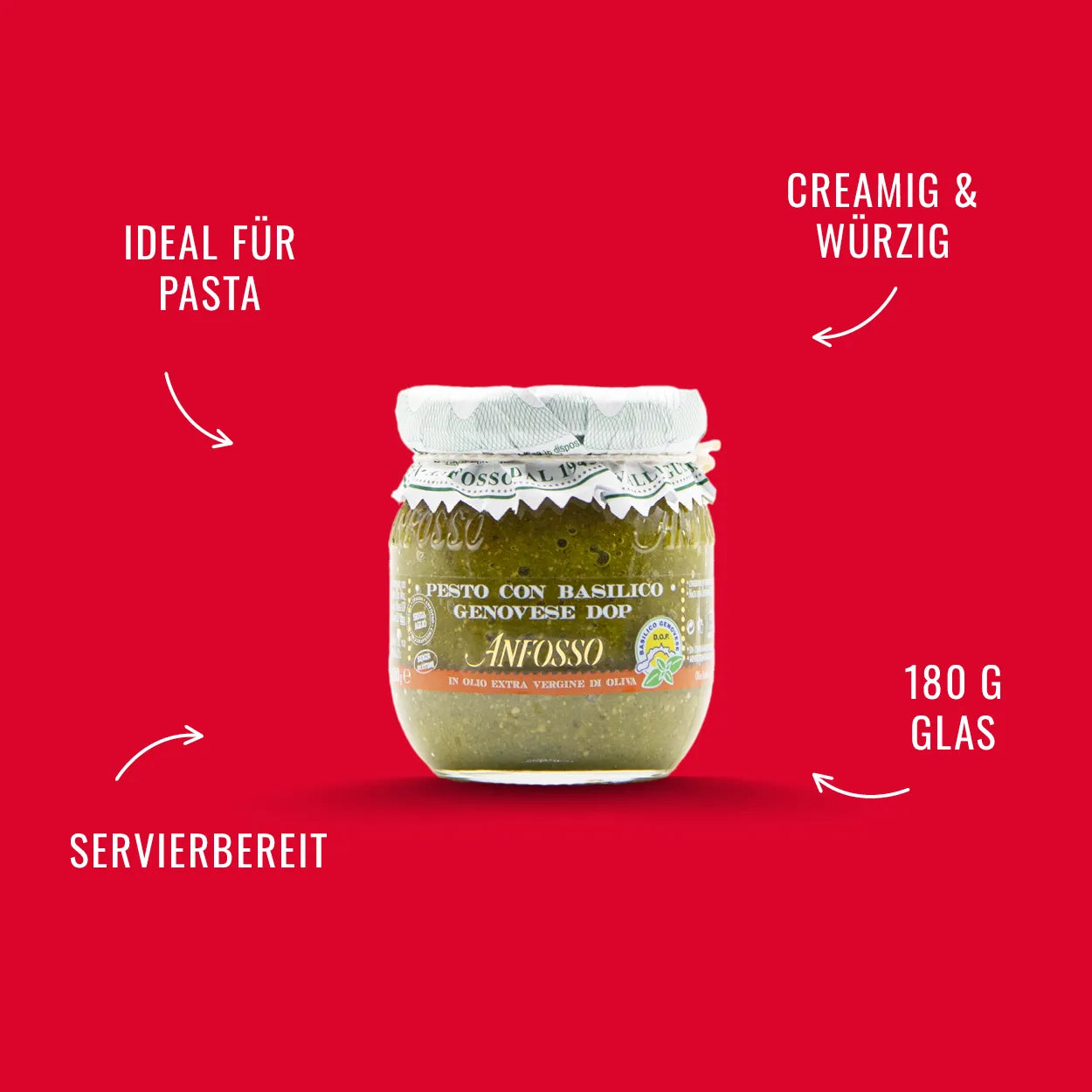 ANFOSSO Grünes Pesto mit Basilikum Genovese DOP 180 g
