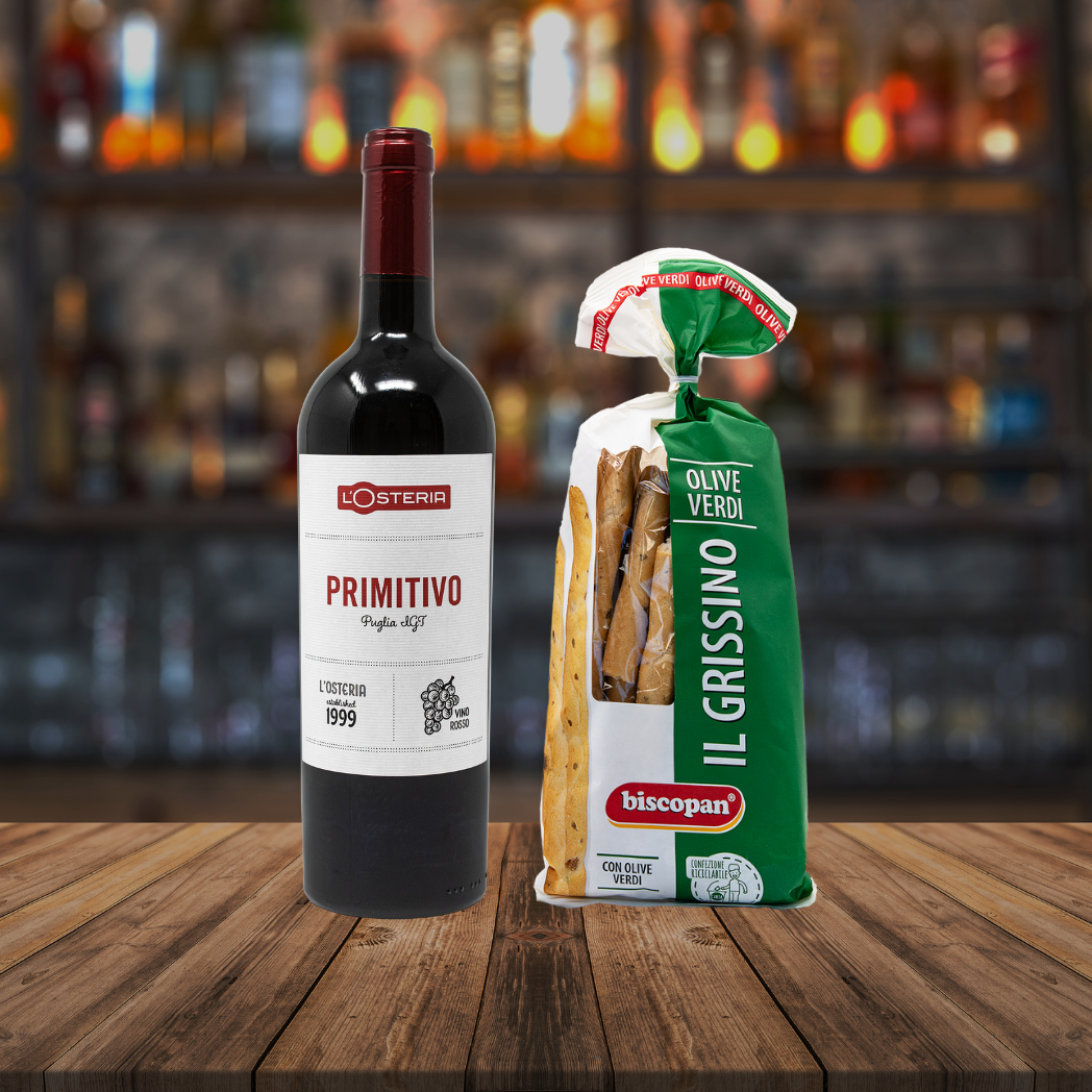 PRIMITIVO PUGLIA IGT L'OSTERIA & Grissino Olive
