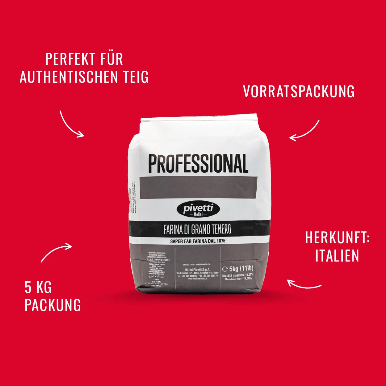 Pivetti Vorratspackung Mehl Typ 00 5 Kg