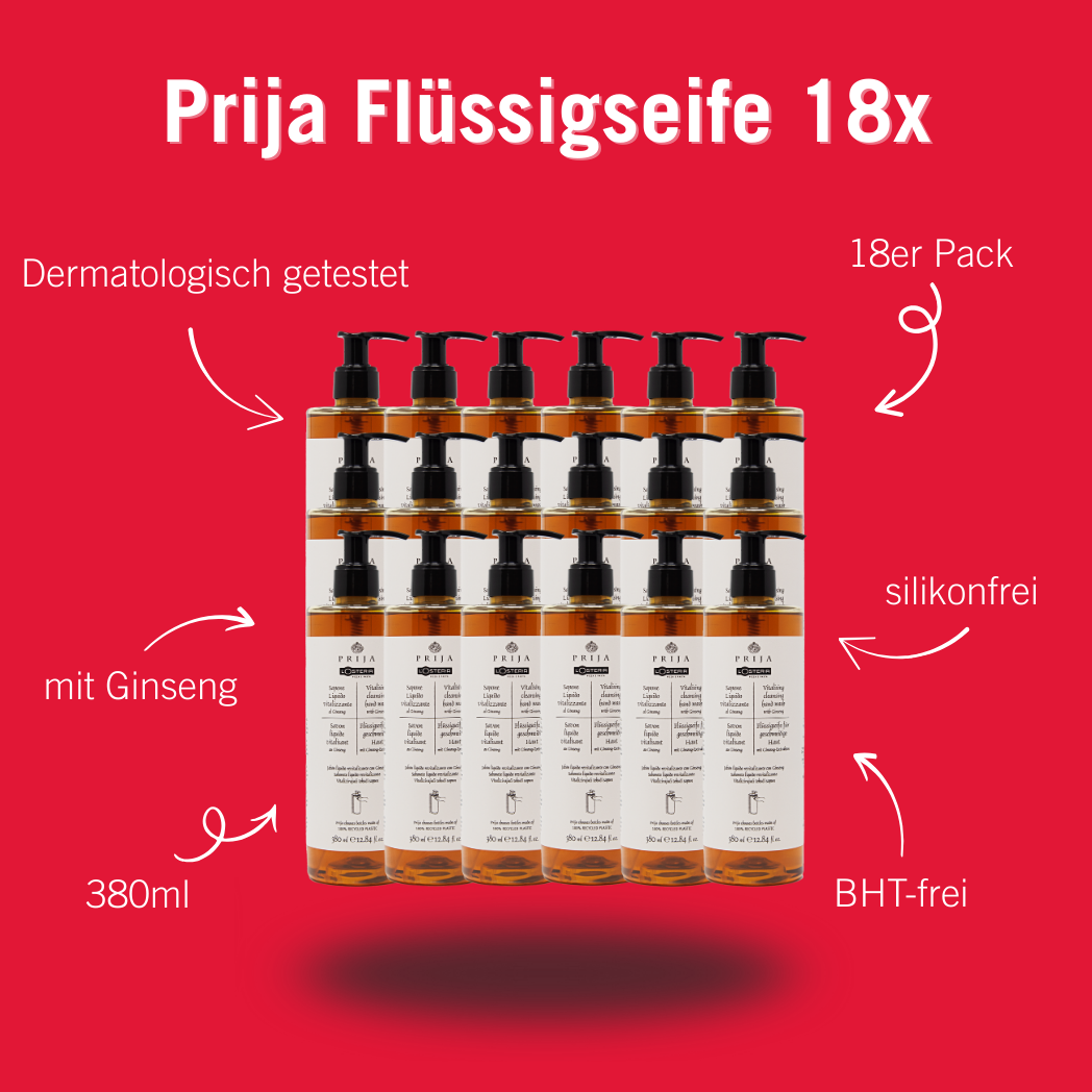 Prija Flüssigseife mit Ginseng, 18 x 380ml (inkl. Pumpspender)