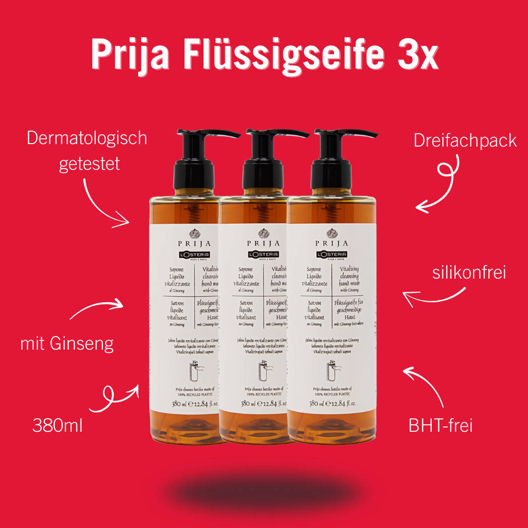 Prija Flüssigseife mit Ginseng, 3 x 380ml (inkl. Pumpspender)