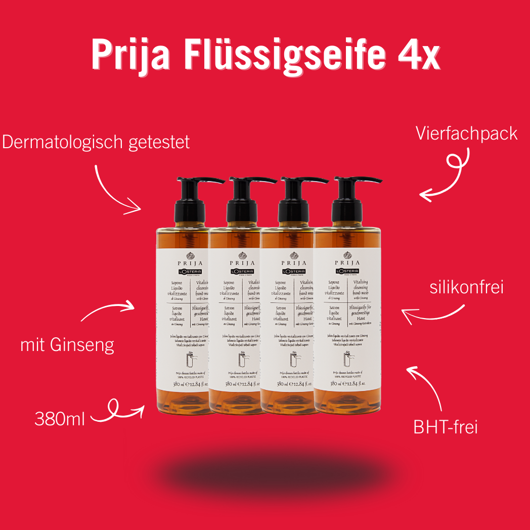 Prija Flüssigseife mit Ginseng, 4 x 380ml (inkl. Pumpspender)