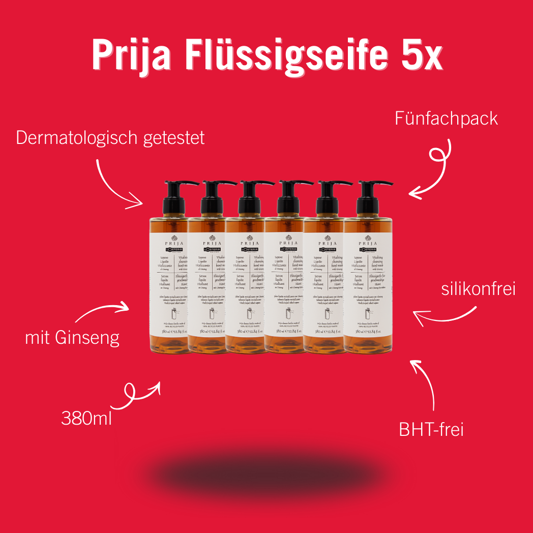 Prija Flüssigseife mit Ginseng, 5 x 380ml (inkl. Pumpspender)