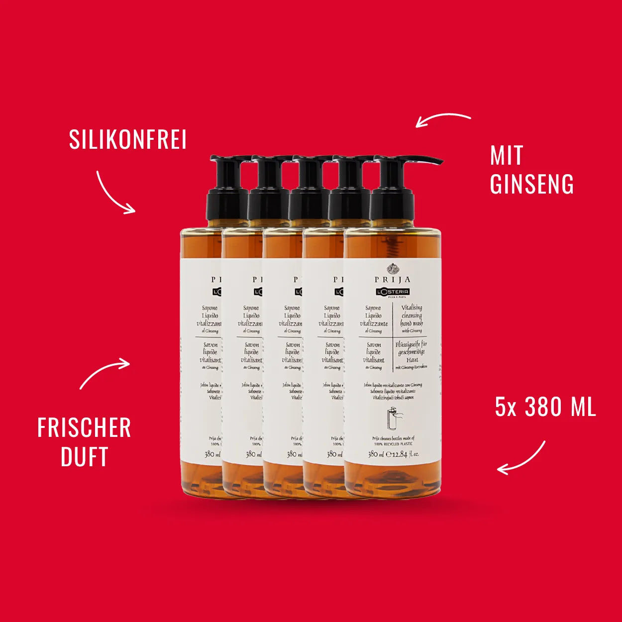 Prija Flüssigseife mit Ginseng, 5er Set