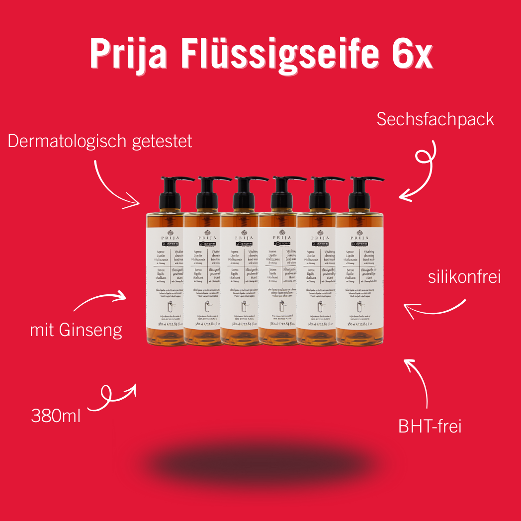 Prija Flüssigseife mit Ginseng, 6 x 380ml (inkl. Pumpspender)