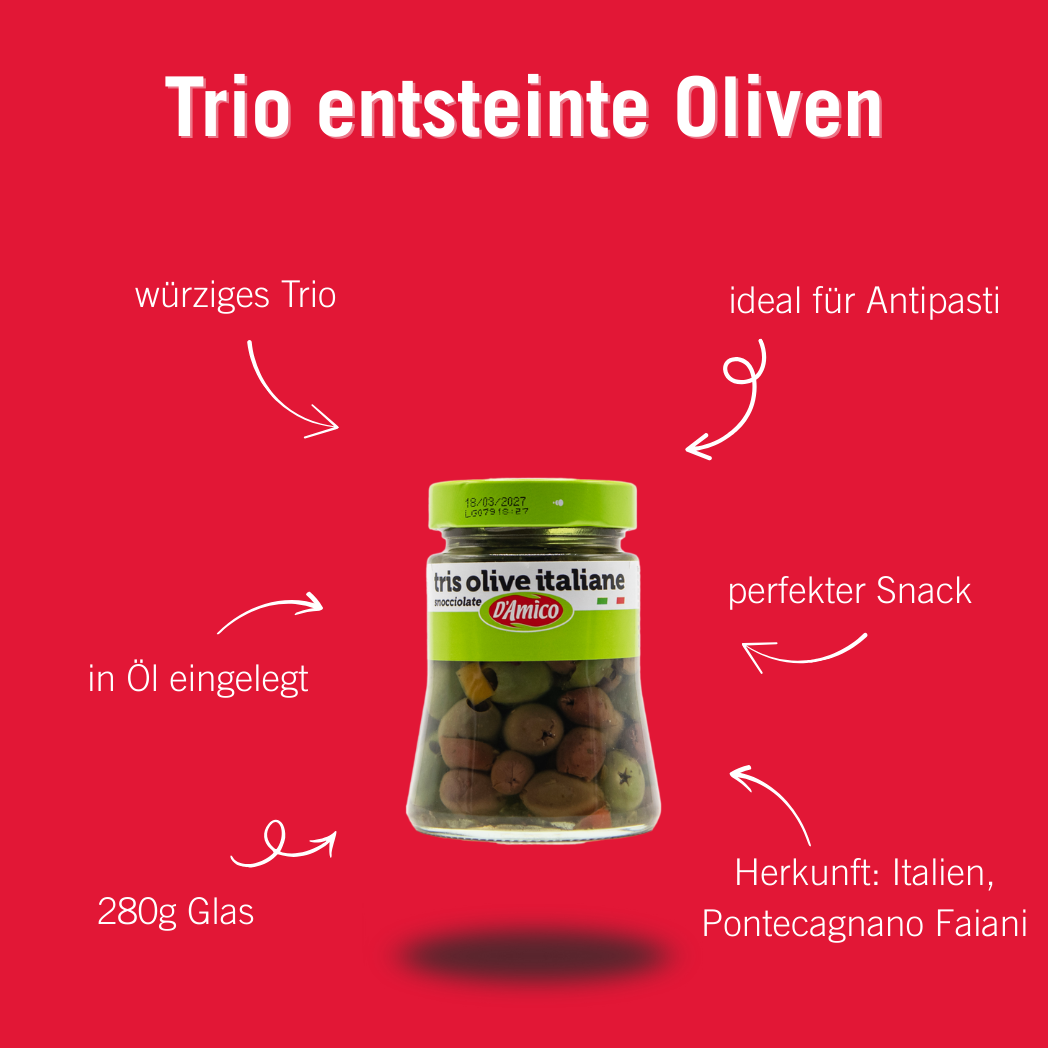 Trio entsteinte Oliven in Öl 280gr