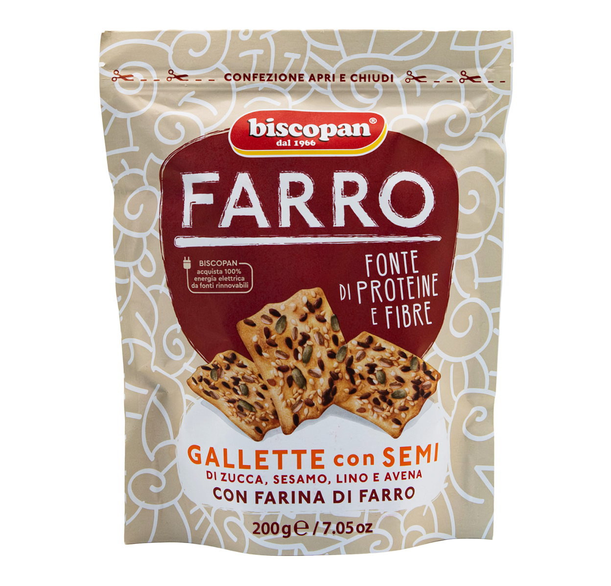 Die ballaststoffreiche Dinkel-Kekse von biscopan in der 200 Gramm Packung aus dem L'Osteria Shop