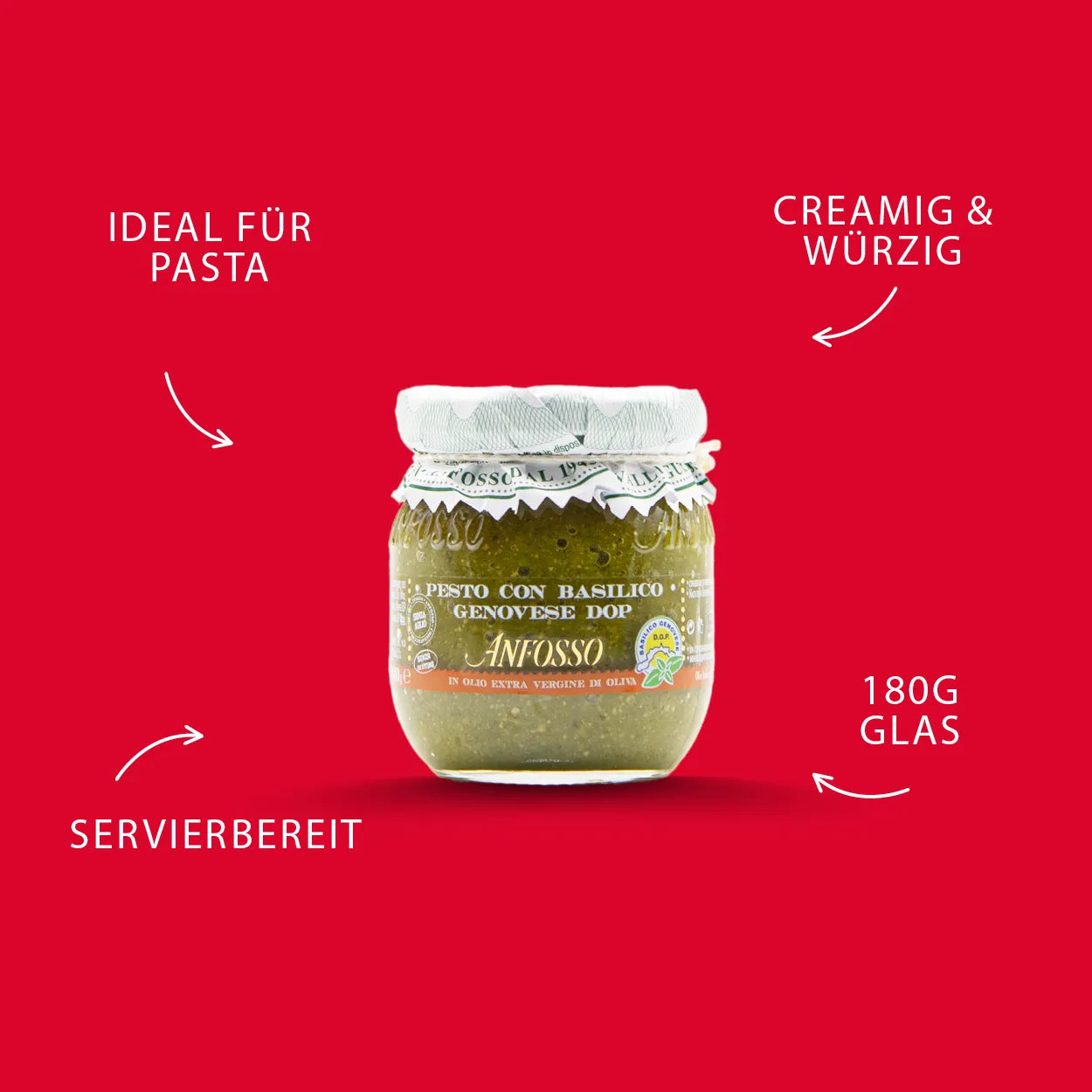ANFOSSO Grünes Pesto mit Basilikum Genovese DOP 180 g