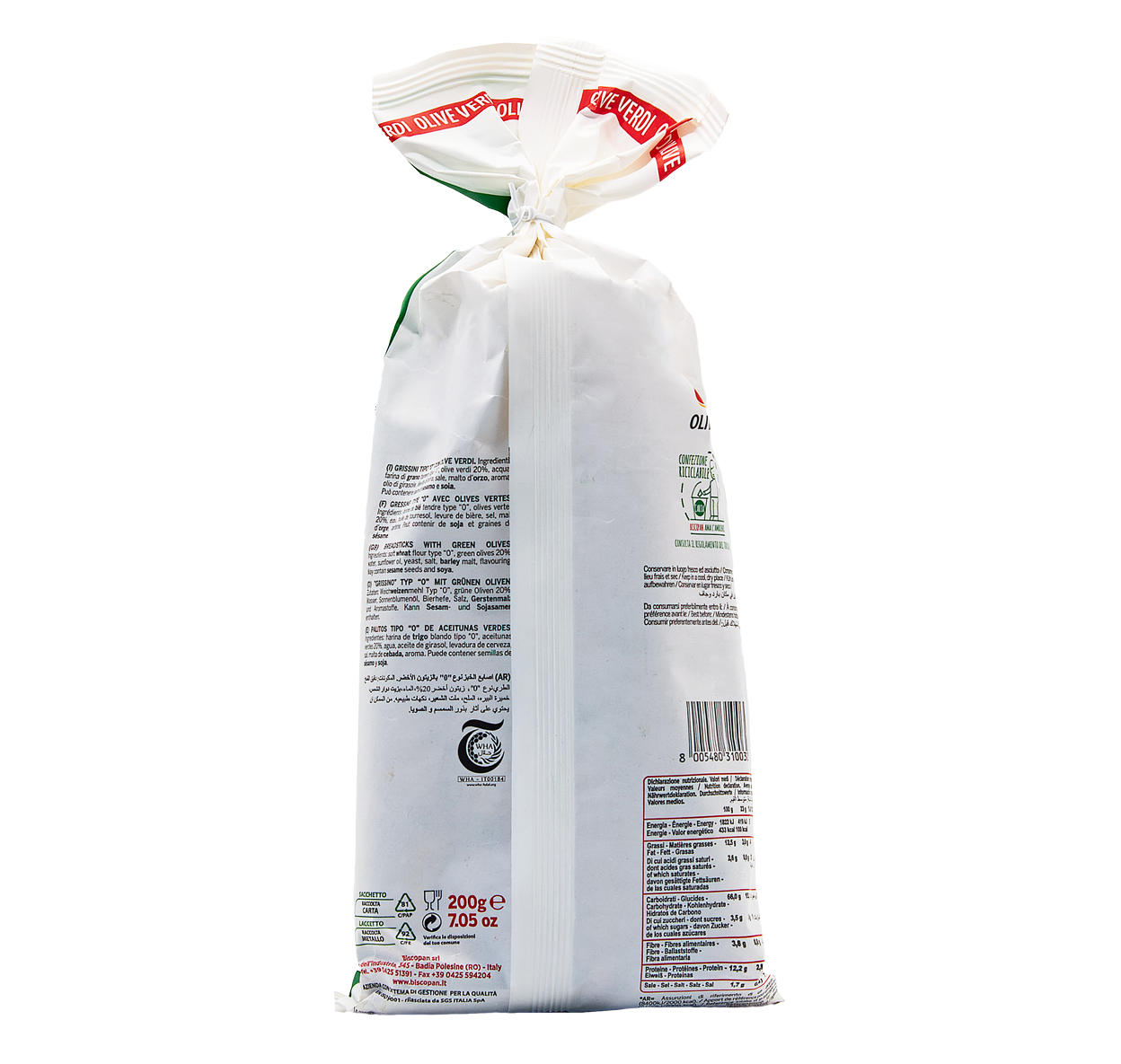 Inhaltstoffe der Grissini mit Olivenöl in der 200 Gramm Packung aus dem L'Osteria Shop