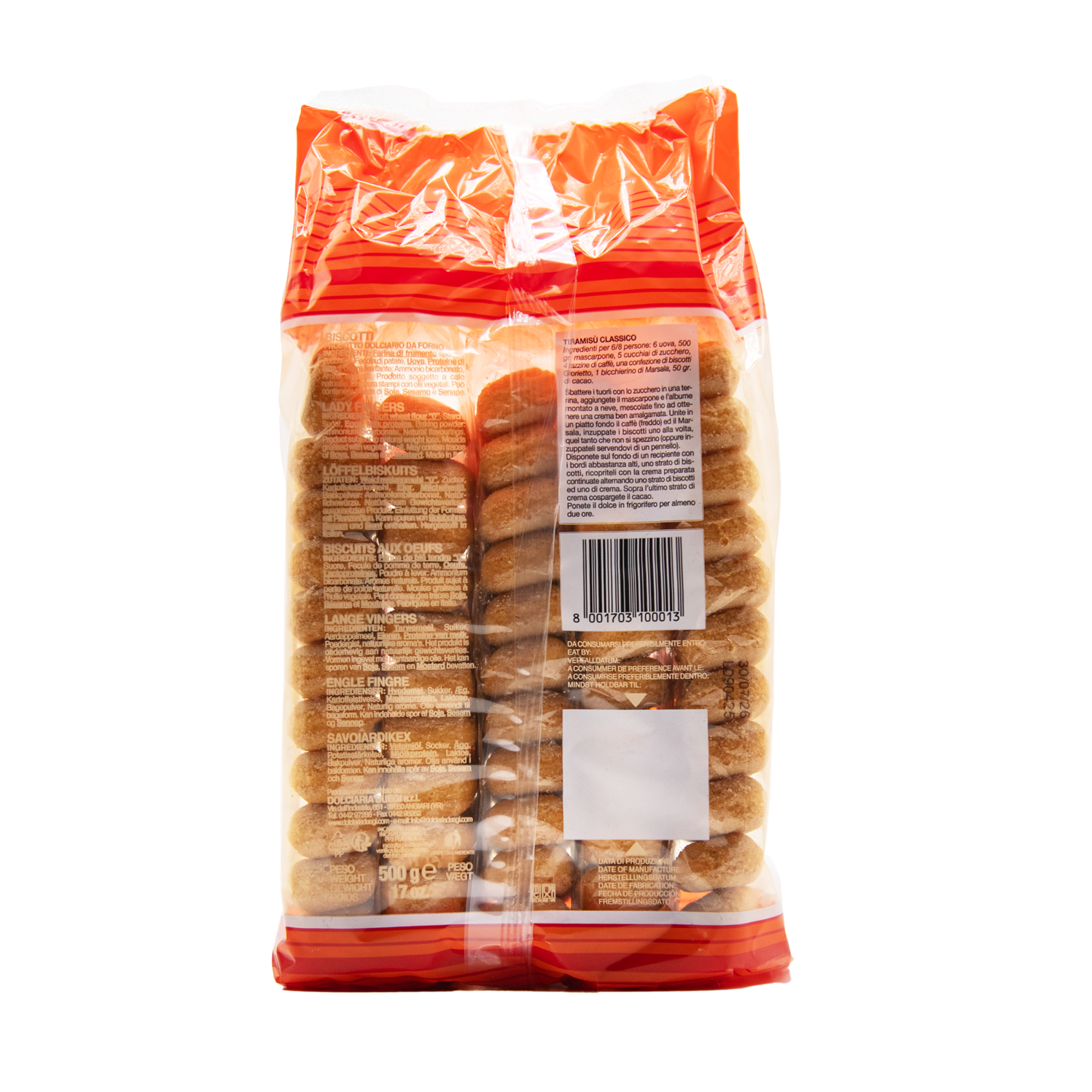 Löffelbiskuits in der 500 Gram Packung mit Tiramisu-Rezept im L'Osteria Shop