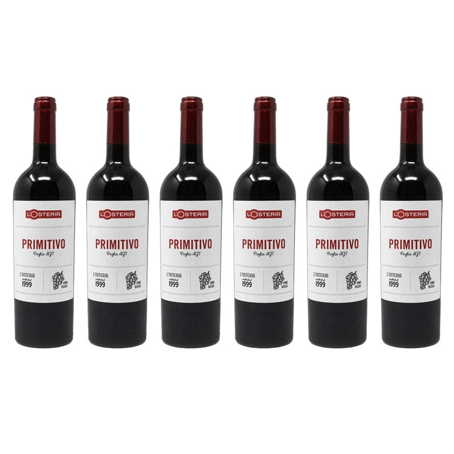 Der Primitivo Puglia Rotwein in der 750ml Flasche im 6er Vorteilspack von L'Osteria