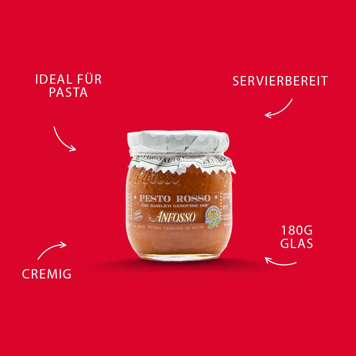 ANFOSSO Rotes Pesto mit Basilikum Genovese DOP 180 g