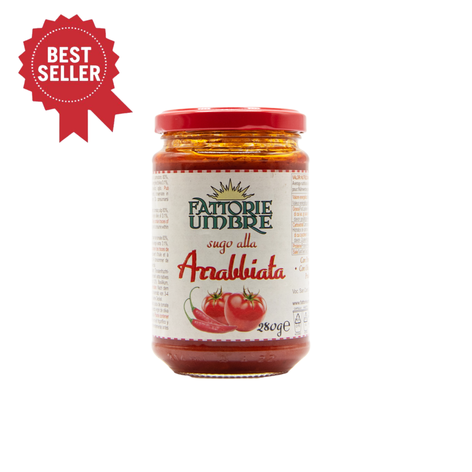 Tomatensauce alla Arrabbiata mit Peperoni im 280 Gramm Glass aus dem L'Osteria Shop