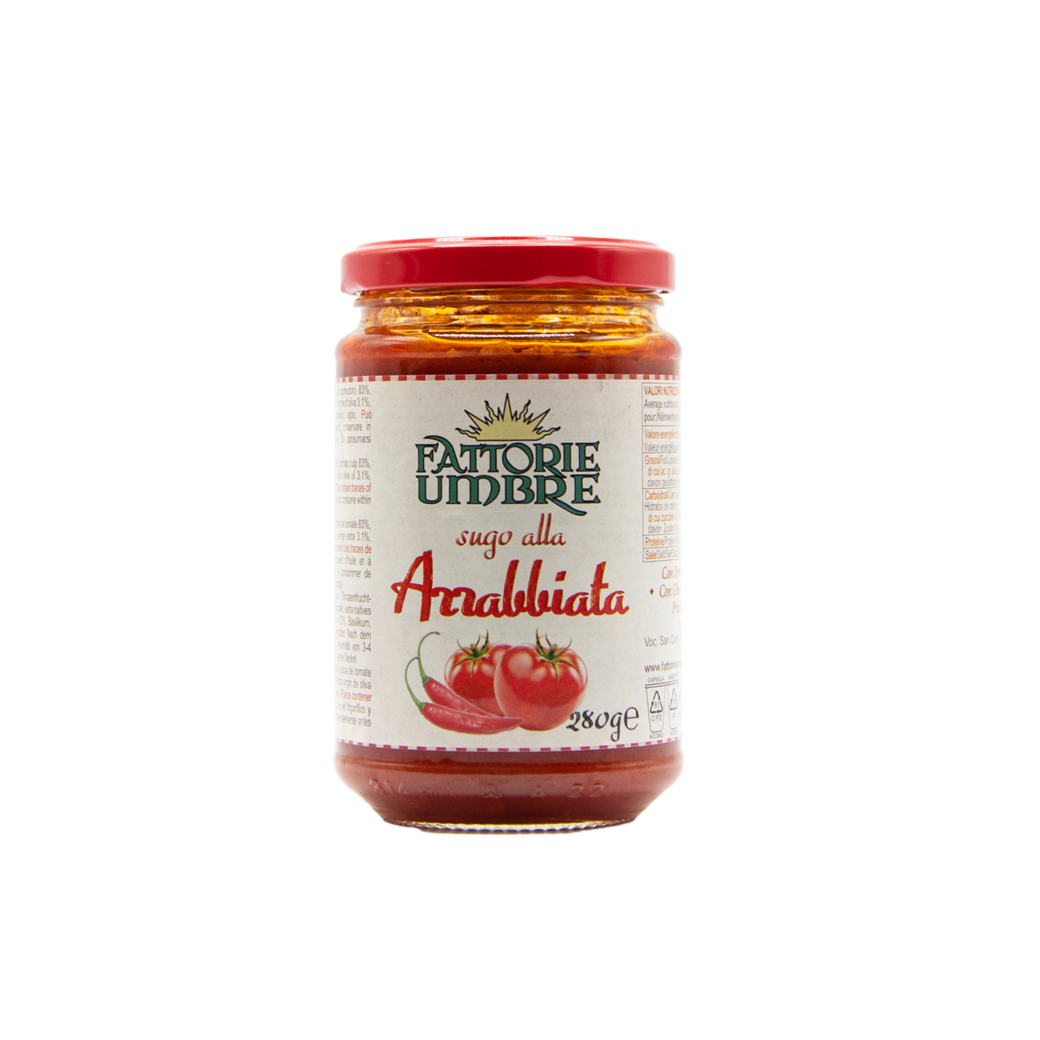 Tomatensauce alla Arrabbiata mit Peperoni im 280 Gramm Glass aus dem L'Osteria Shop