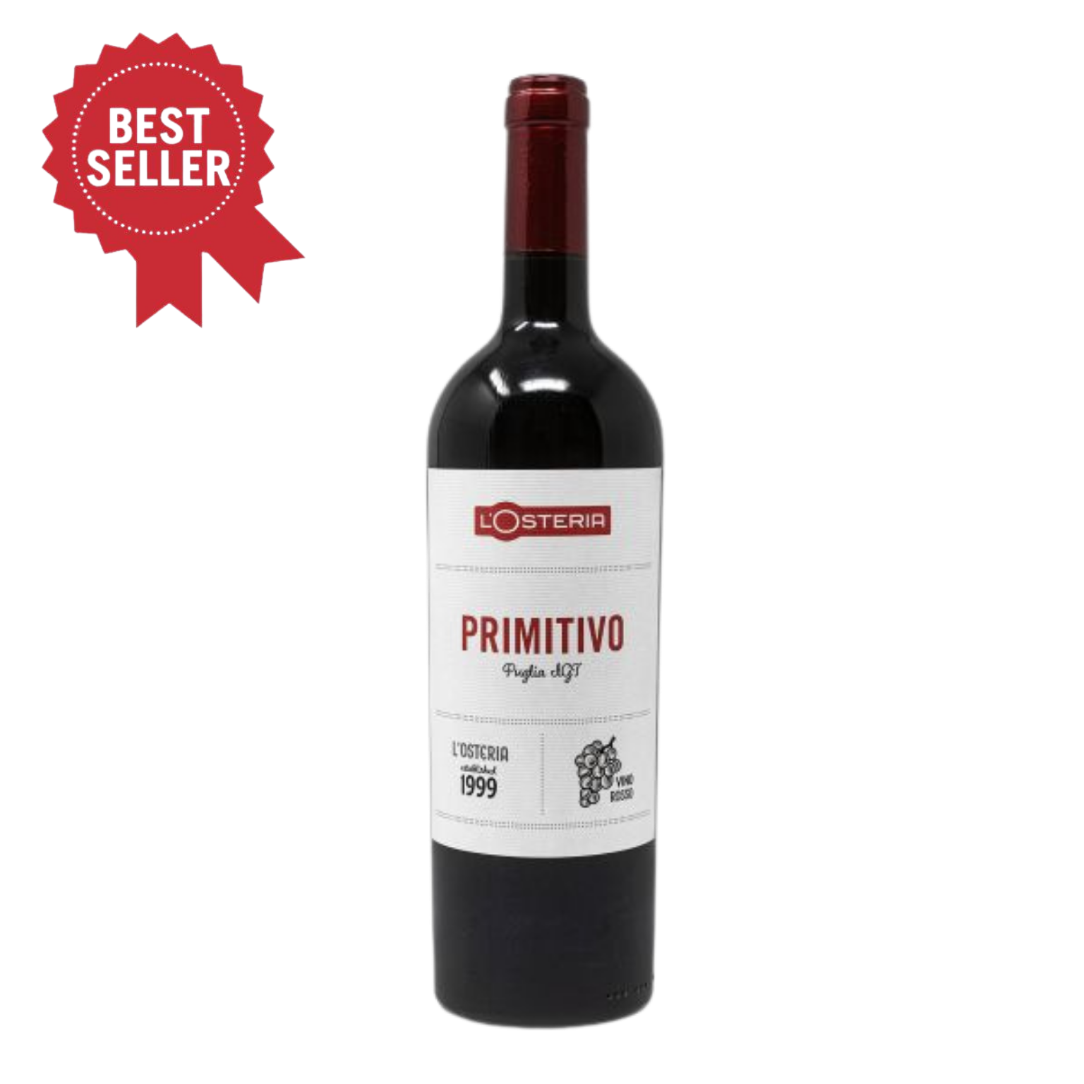 Der Primitivo Puglia Rotwein in der 750ml Flasche von L'Osteria