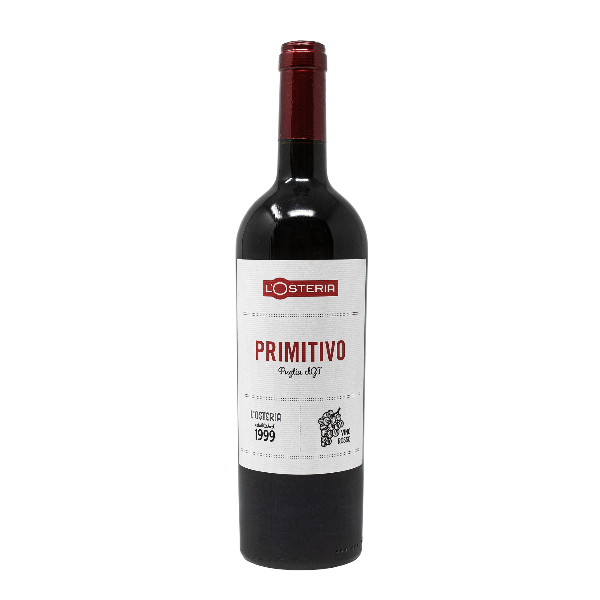 Der Primitivo Puglia Rotwein in der 750ml Flasche von L'Osteria