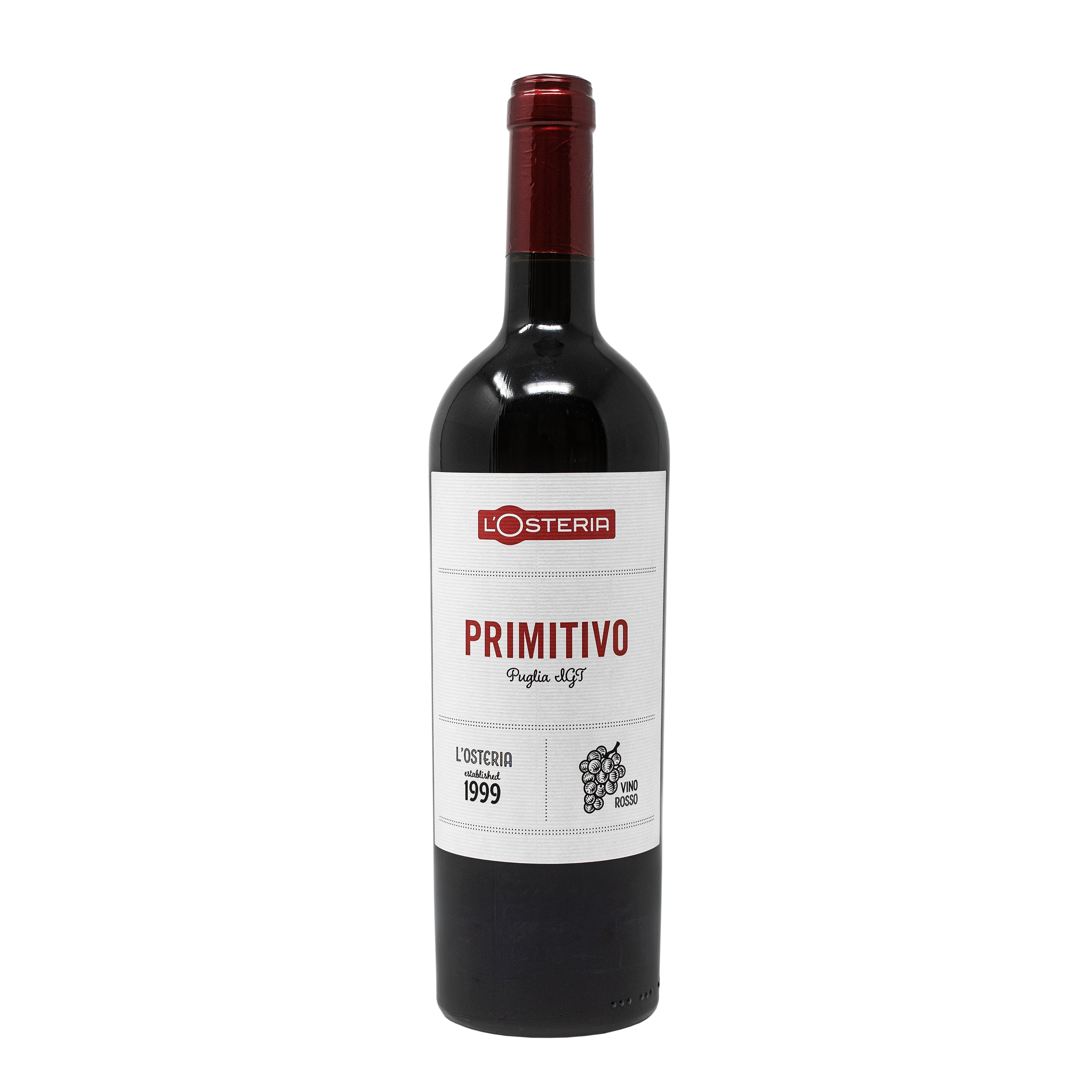 Der Primitivo Puglia Rotwein in der 750ml Flasche von L'Osteria